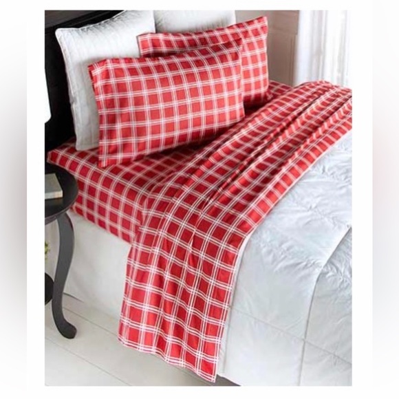 Lakeside Collection Other - NEW Red White Plaid Windowpane Full size Sheet Bedding Set Holiday Microfiber